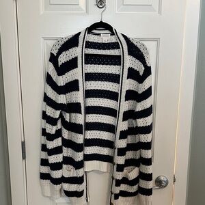 Caslon Navy and White Striped Cardigan M-L